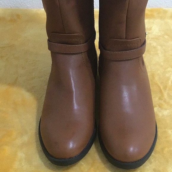 EUC. TOMMY HILFIGER Buckle Faux Leather Two-Tone Tall Riding Boots Side Zipper - Picture 3 of 16